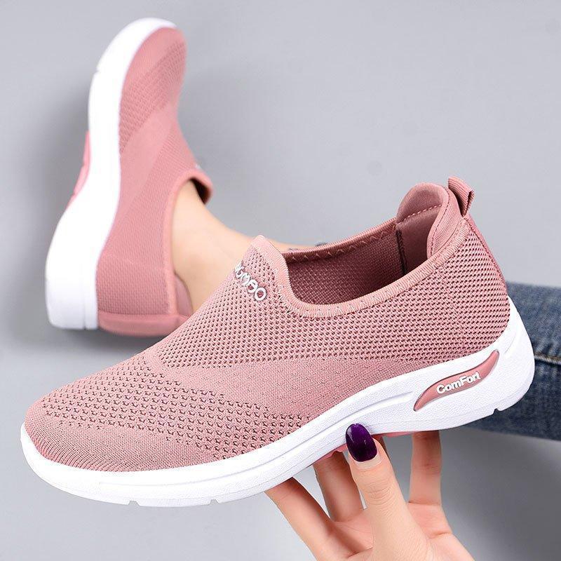 Women Comfy Daily Flat Heel Flyknit Fabric Sneakers