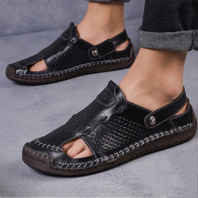 Men Hand Stitching Cow Split Leather Outdoor Closed Toe Sandals