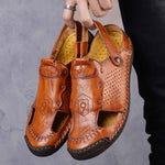 Men Hand Stitching Cow Split Leather Outdoor Closed Toe Sandals