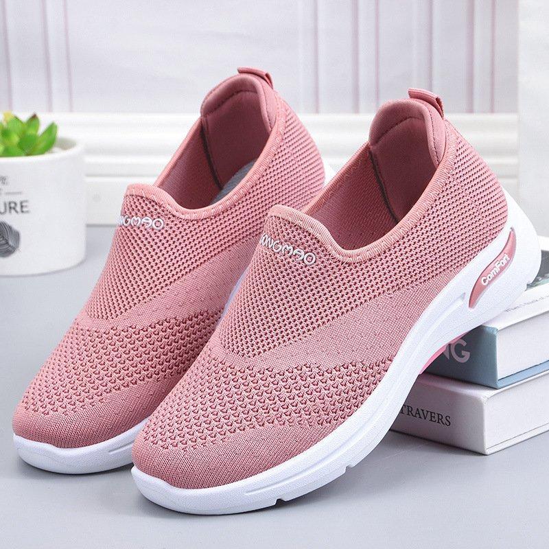 Women Comfy Daily Flat Heel Flyknit Fabric Sneakers