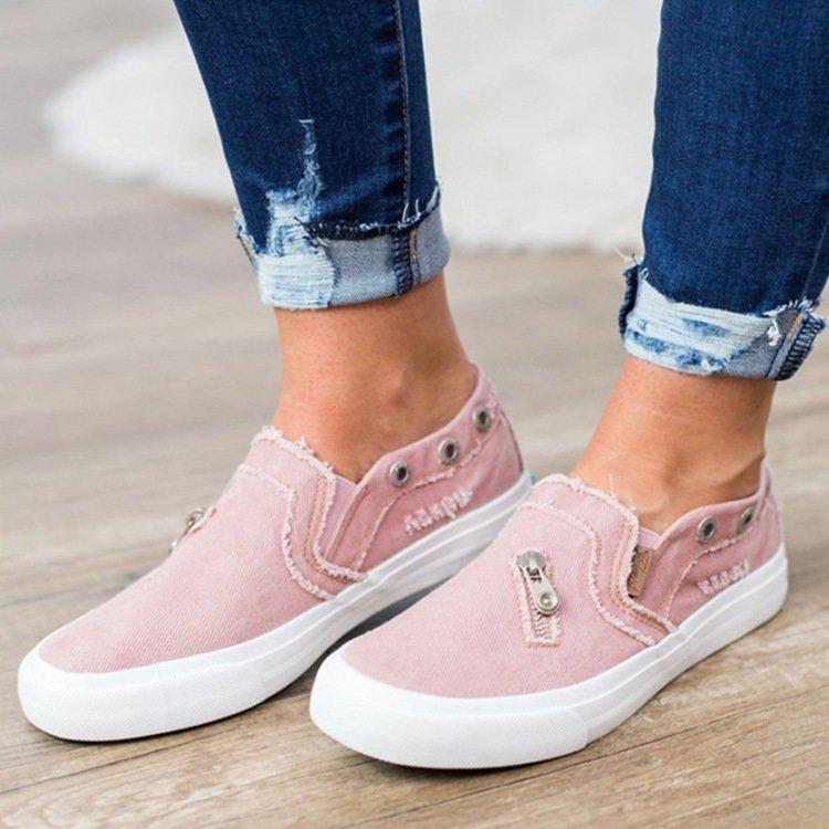 Women Zipper Daily Canvas Sneakers