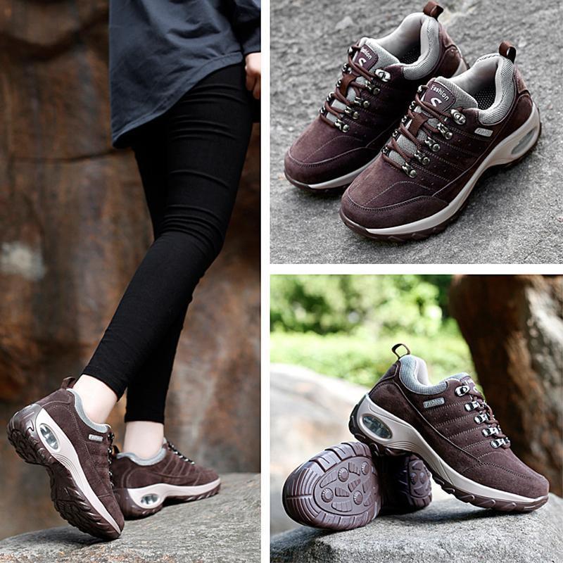 Women's Lace-up Cushion-soled Sneakers Non-slip Hiking Shoes