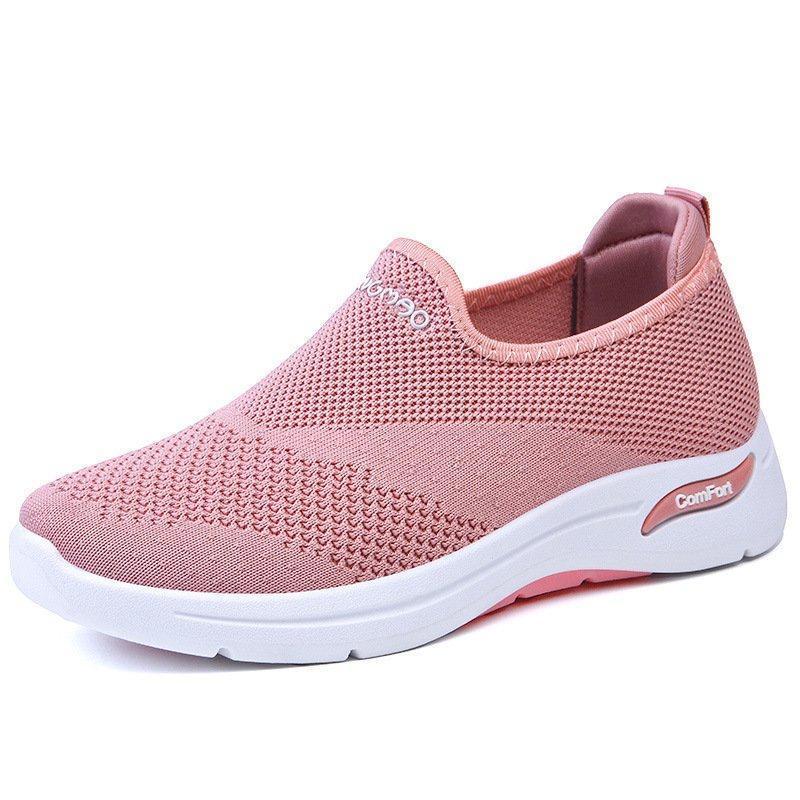 Women Comfy Daily Flat Heel Flyknit Fabric Sneakers