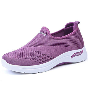 Women Comfy Daily Flat Heel Flyknit Fabric Sneakers