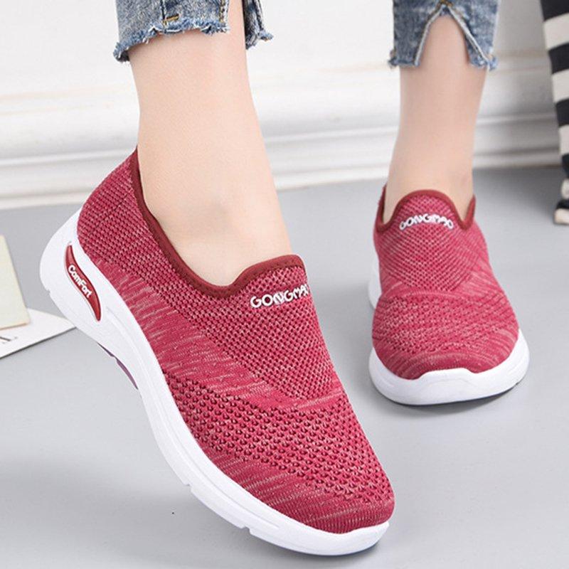 Women Comfy Daily Flat Heel Flyknit Fabric Sneakers