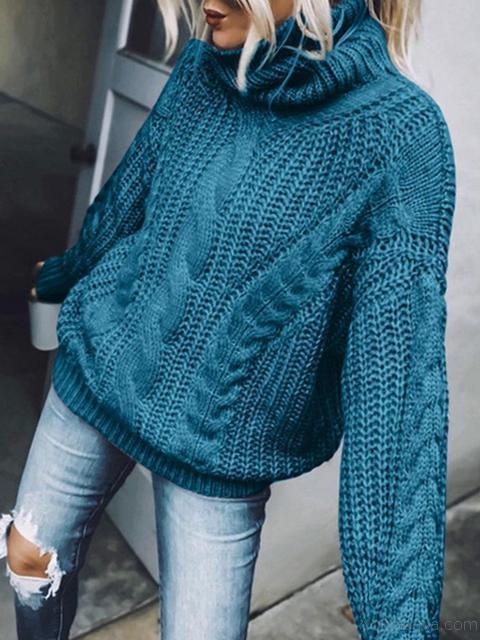 Solid Color Turtleneck Knitted Sweater