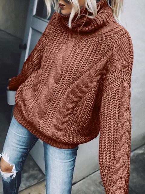 Solid Color Turtleneck Knitted Sweater