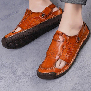 Men Hand Stitching Cow Split Leather Outdoor Closed Toe Sandals