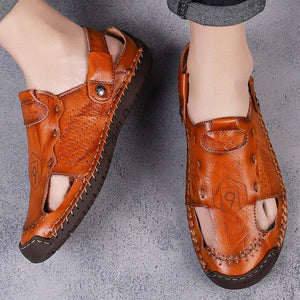 Men Hand Stitching Cow Split Leather Outdoor Closed Toe Sandals