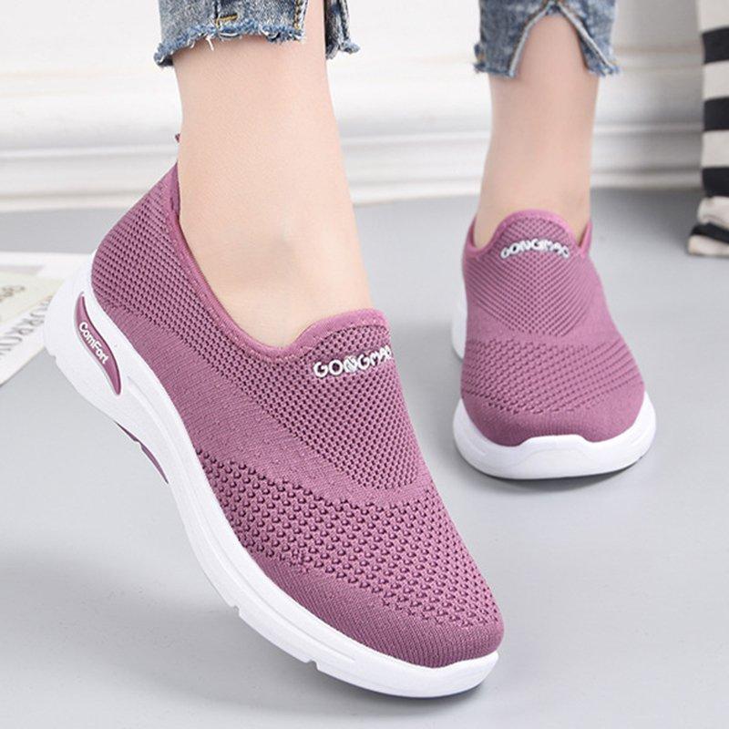 Women Comfy Daily Flat Heel Flyknit Fabric Sneakers