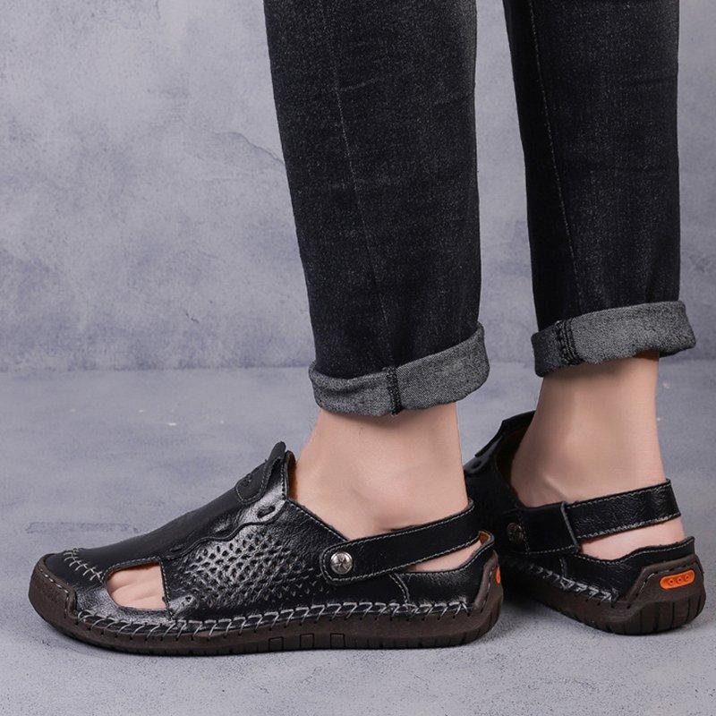 Men Hand Stitching Cow Split Leather Outdoor Closed Toe Sandals