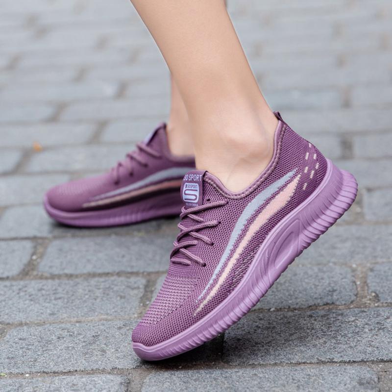 Women Summer Flyknit Fabric Lace Up Running Sneakers