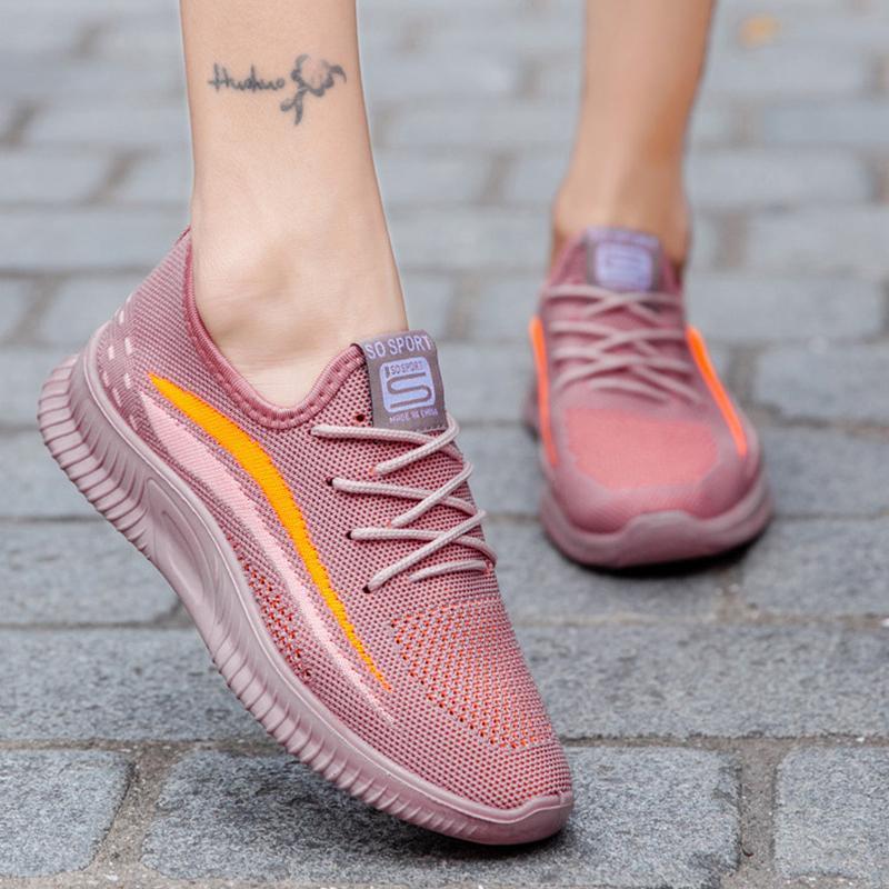 Women Summer Flyknit Fabric Lace Up Running Sneakers