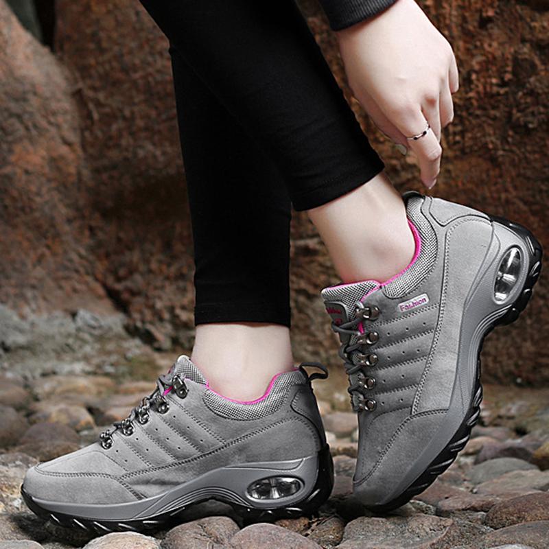 Women's Lace-up Cushion-soled Sneakers Non-slip Hiking Shoes