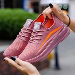 Women Summer Flyknit Fabric Lace Up Running Sneakers