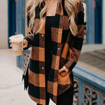 Buttons Up Plaid Print Long Coat