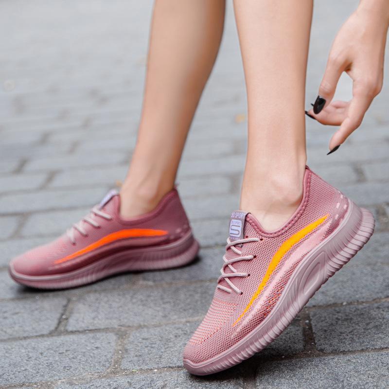 Women Summer Flyknit Fabric Lace Up Running Sneakers