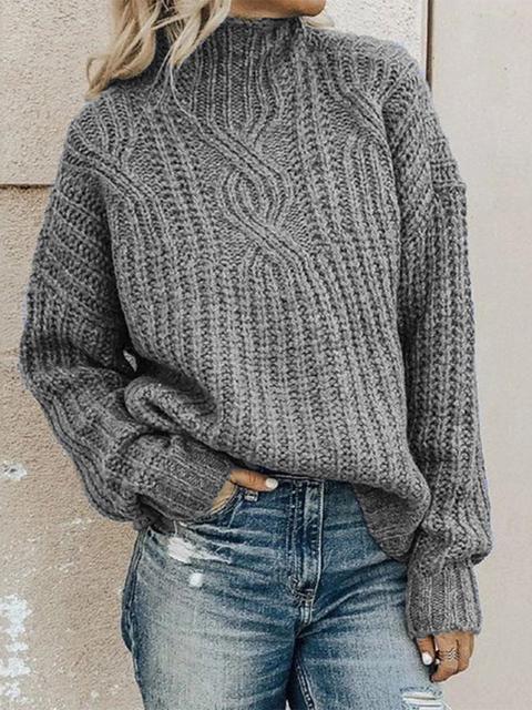 Round Neckline Solid Casual Loose Regular Sweater.