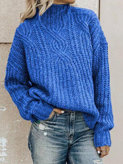 Round Neckline Solid Casual Loose Regular Sweater.