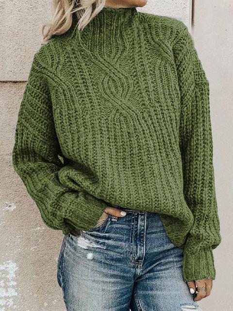 Round Neckline Solid Casual Loose Regular Sweater.