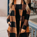 Buttons Up Plaid Print Long Coat