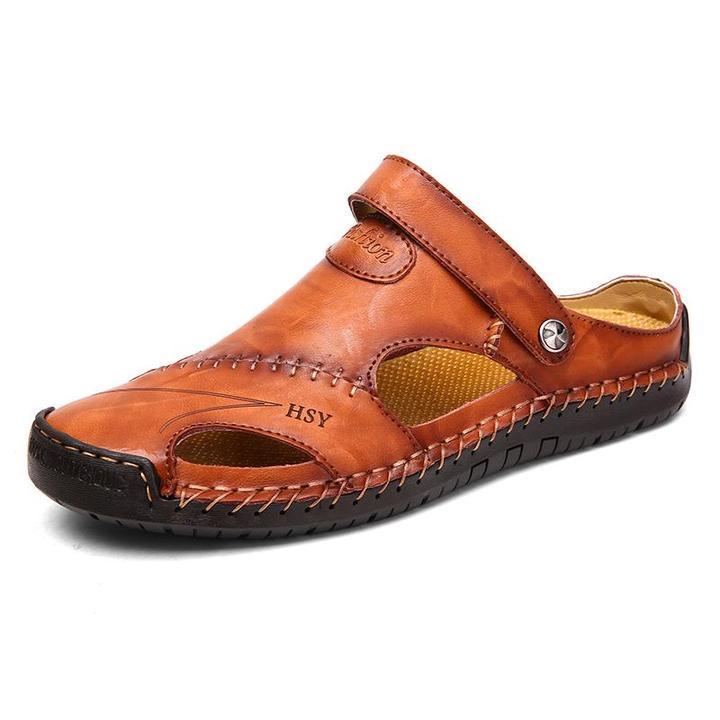 Men Hand Stitching Soft Outdoor Closed Toe Leather Sandals