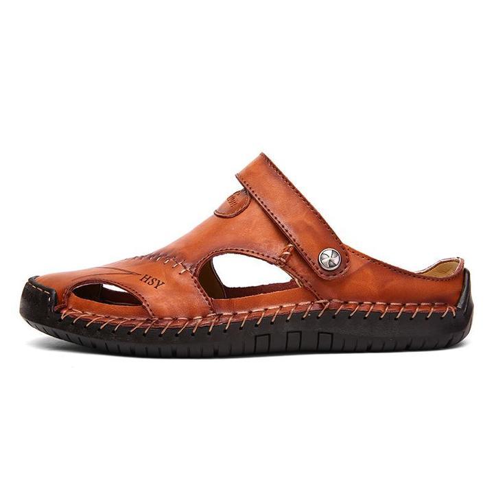 Men Hand Stitching Soft Outdoor Closed Toe Leather Sandals