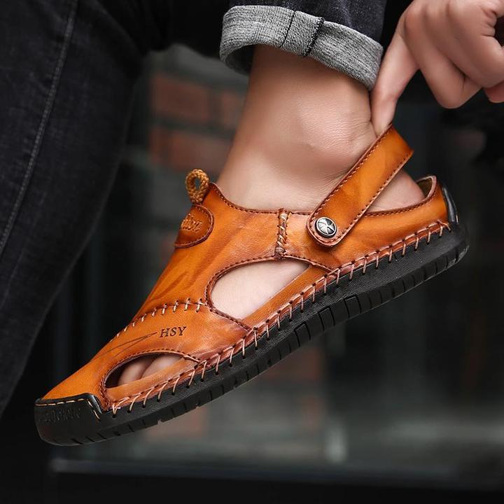 Men Hand Stitching Soft Outdoor Closed Toe Leather Sandals