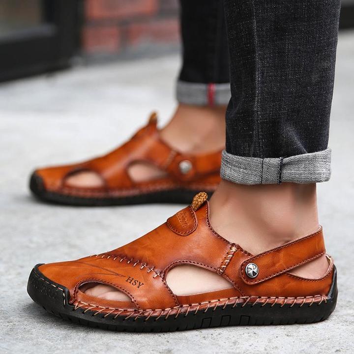 Men Hand Stitching Soft Outdoor Closed Toe Leather Sandals