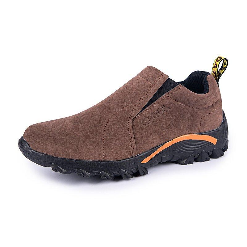 Men Synthetic Suede Outdoor Slip Resistant Elastic Slip On Hiking Shoes