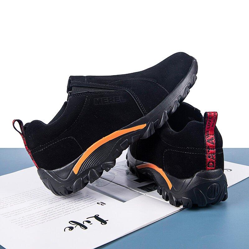 Men Synthetic Suede Outdoor Slip Resistant Elastic Slip On Hiking Shoes