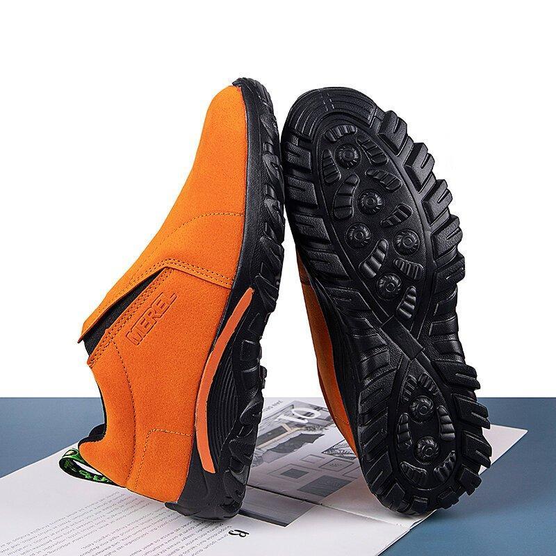 Men Synthetic Suede Outdoor Slip Resistant Elastic Slip On Hiking Shoes