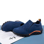 Men Synthetic Suede Outdoor Slip Resistant Elastic Slip On Hiking Shoes