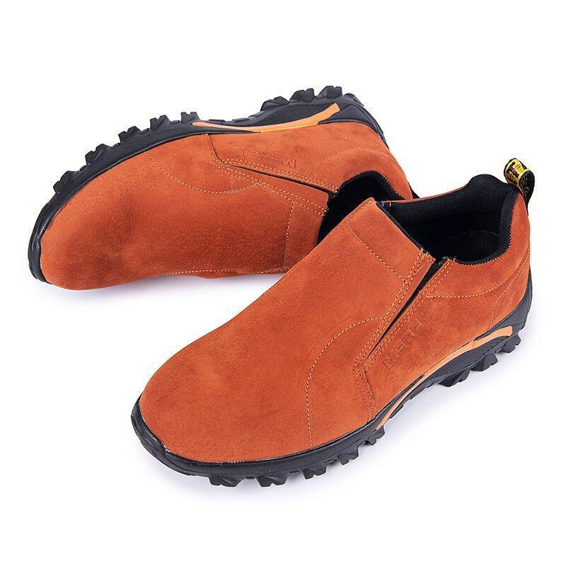 Men Synthetic Suede Outdoor Slip Resistant Elastic Slip On Hiking Shoes