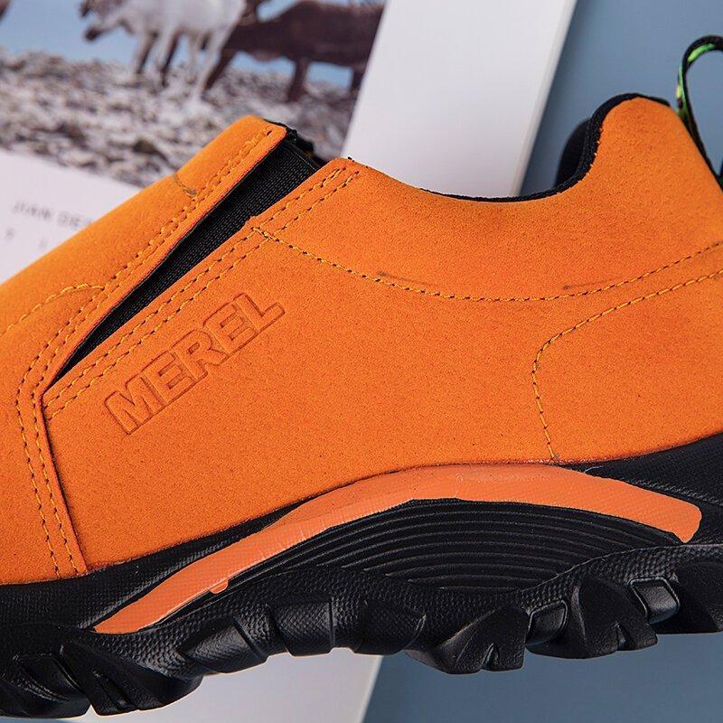 Men Synthetic Suede Outdoor Slip Resistant Elastic Slip On Hiking Shoes