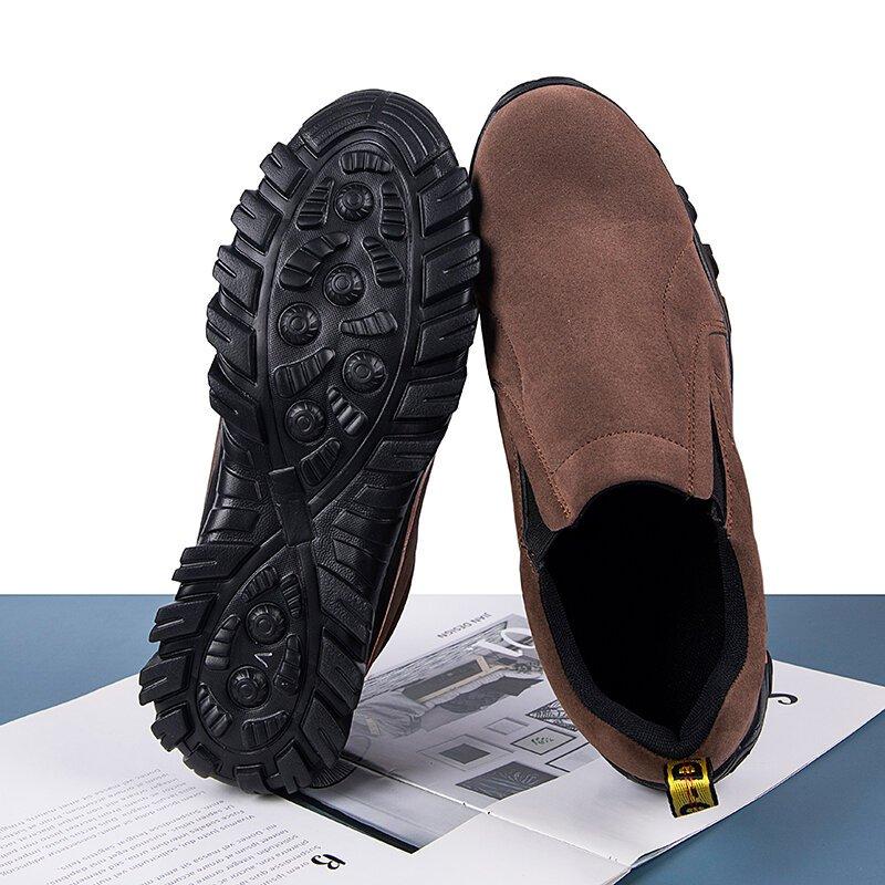 Men Synthetic Suede Outdoor Slip Resistant Elastic Slip On Hiking Shoes