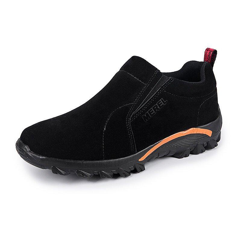 Men Synthetic Suede Outdoor Slip Resistant Elastic Slip On Hiking Shoes