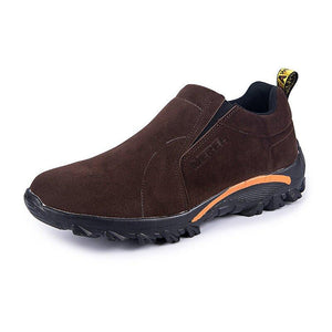 Men Synthetic Suede Outdoor Slip Resistant Elastic Slip On Hiking Shoes