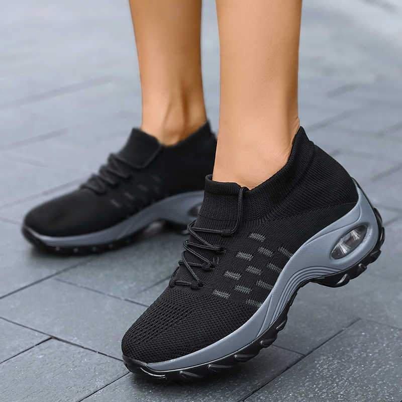 Women's Flyknit Fabric Elastic Cushion Lace Sneakers