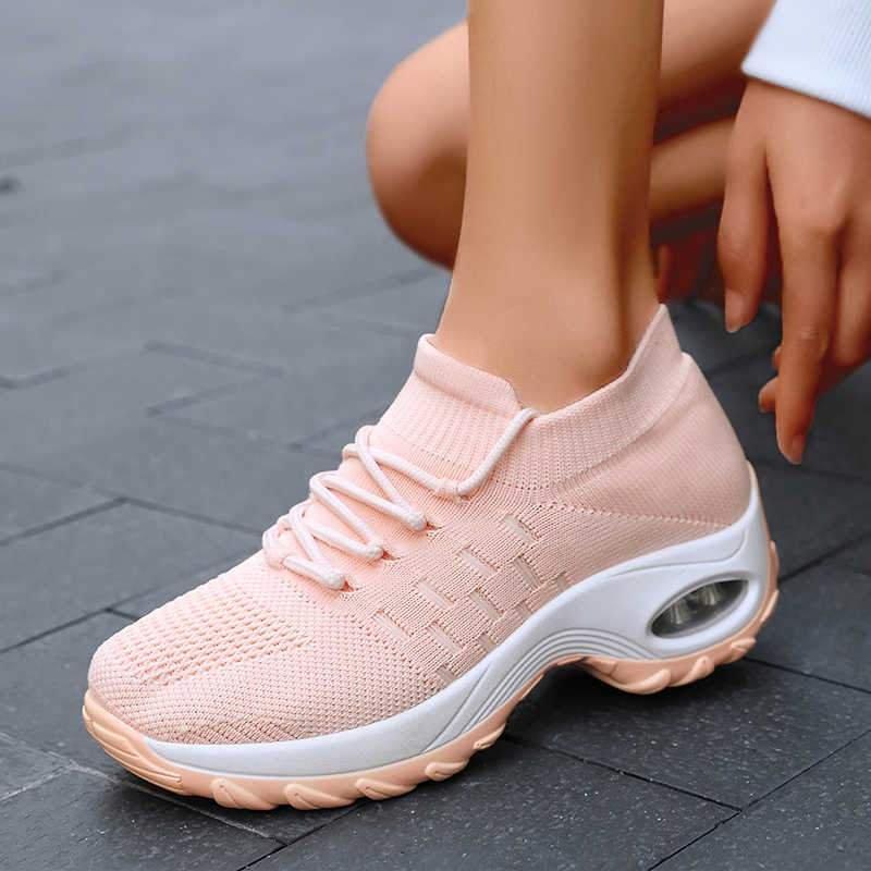 Women's Flyknit Fabric Elastic Cushion Lace Sneakers