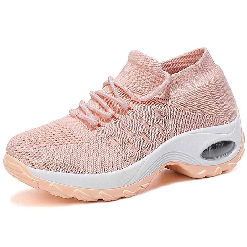 Women's Flyknit Fabric Elastic Cushion Lace Sneakers