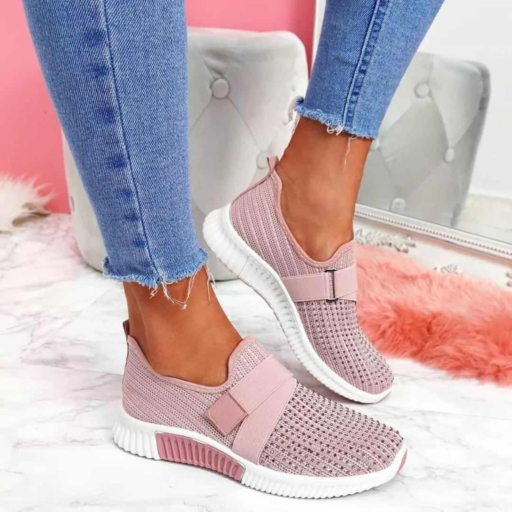 Shicspot : Women's Casual Spring Crystal Solid Mesh Sneakers