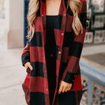 Buttons Up Plaid Print Long Coat