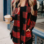 Buttons Up Plaid Print Long Coat