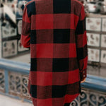 Buttons Up Plaid Print Long Coat