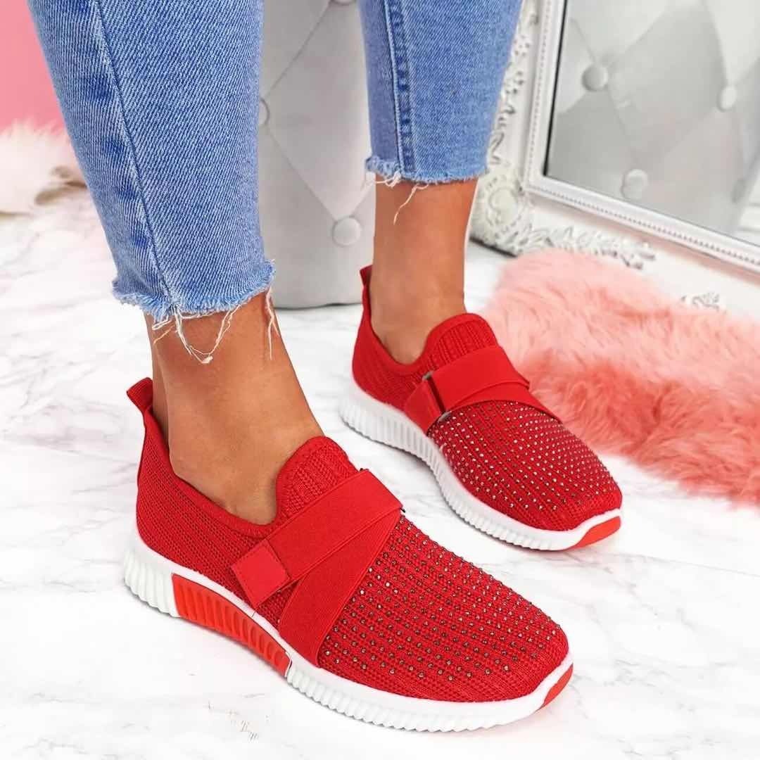 Shicspot : Women's Casual Spring Crystal Solid Mesh Sneakers